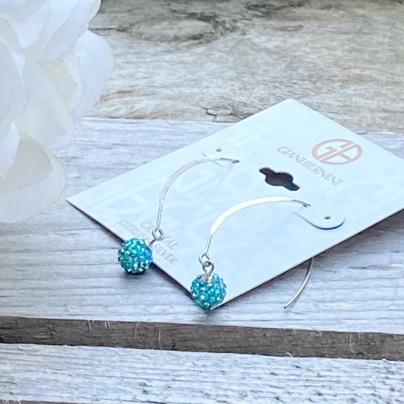 NWT GIANI BERNINI BLUE CRYSTAL CLUSTER THREADER EARRINGS IN STERLING SILVER - Picture 5 of 7
